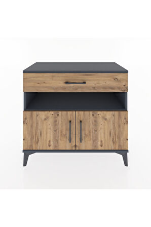 Hyperion Şifonyer 2 Raflı Tek Çekmeceli 2 Kapaklı 88x44x80 Antrasit-Çam