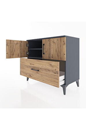 Hyperion Şifonyer 2 Raflı Tek Çekmeceli 2 Kapaklı 88x44x80 Antrasit-Çam