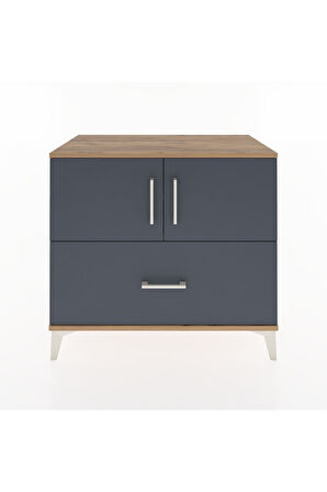 Hyperion Şifonyer 2 Raflı Tek Çekmeceli 2 Kapaklı 88x44x80 Çam-Antrasit