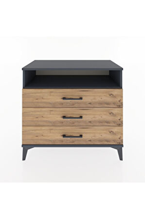 Hyperion Şifonyer Tek Raflı 3 Çekmeceli 88x44x80 Antrasit-Çam