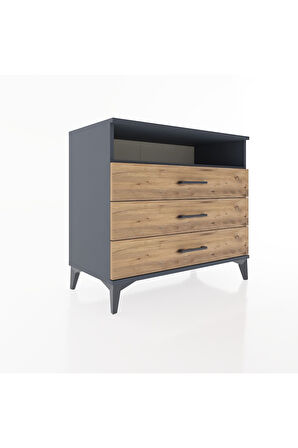 Hyperion Şifonyer Tek Raflı 3 Çekmeceli 88x44x80 Antrasit-Çam