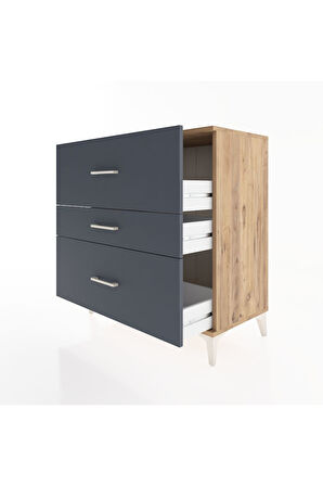 Hyperion Şifonyer 3 Çekmeceli 88x44x96 Çam-Antrasit
