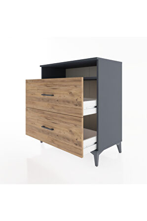 Hyperion Şifonyer Tek Raflı 2 Çekmeceli 88x44x96 Antrasit-Çam