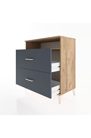 Hyperion Şifonyer Tek Raflı 2 Çekmeceli 88x44x96 Çam-Antrasit