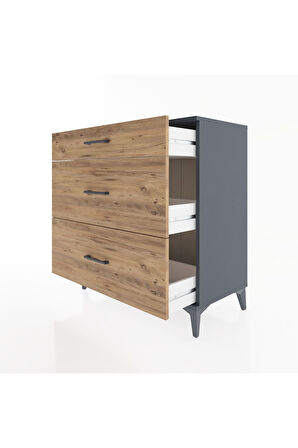 Hyperion Şifonyer 3 Çekmeceli 88x44x96 Antrasit-Çam