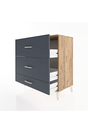 Hyperion Şifonyer 3 Çekmeceli 88x44x96 Çam-Antrasit