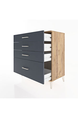 Hyperion Şifonyer 4 Çekmeceli 88x44x96 Çam-Antrasit