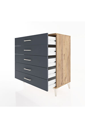 Hyperion Şifonyer 5 Çekmeceli 88x44x96 Çam-Antrasit