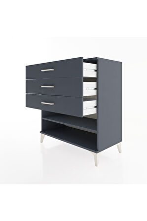 Hyperion Şifonyer Tek Raflı 3 Çekmeceli 88x44x96 Antrasit-Antrasit