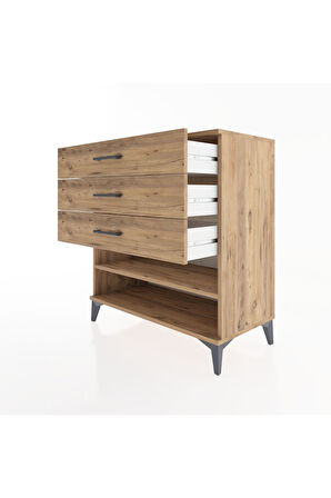 Hyperion Şifonyer Tek Raflı 3 Çekmeceli 88x44x96 Çam-Çam