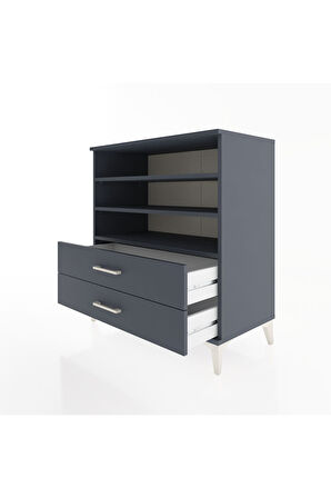 Hyperion Şifonyer 3 Raflı 2 Çekmeceli 88x44x96 Antrasit-Antrasit