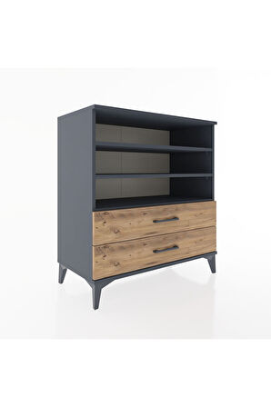 Hyperion Şifonyer 3 Raflı 2 Çekmeceli 88x44x96 Antrasit-Çam