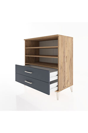 Hyperion Şifonyer 3 Raflı 2 Çekmeceli 88x44x96 Çam-Antrasit