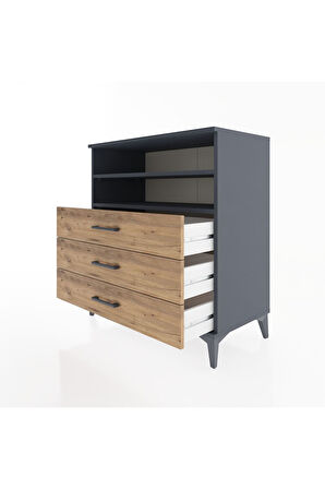 Hyperion Şifonyer 2 Raflı 3 Çekmeceli 88x44x96 Antrasit-Çam