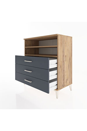 Hyperion Şifonyer 2 Raflı 3 Çekmeceli 88x44x96 Çam-Antrasit