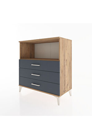 Hyperion Şifonyer Tek Raflı 3 Çekmeceli 88x44x96 Çam-Antrasit