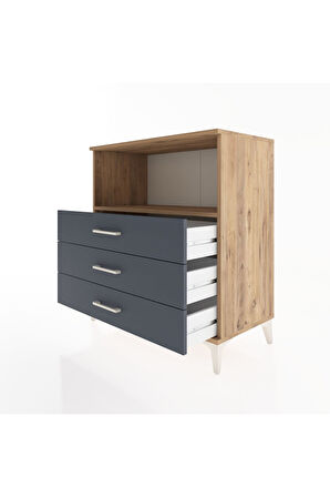 Hyperion Şifonyer Tek Raflı 3 Çekmeceli 88x44x96 Çam-Antrasit