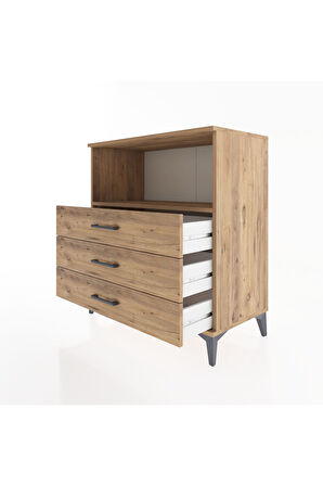 Hyperion Şifonyer Tek Raflı 3 Çekmeceli 88x44x96 Çam-Çam