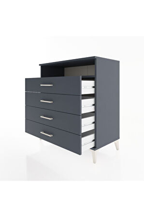 Hyperion Şifonyer Tek Raflı 4 Çekmeceli 88x44x96 Antrasit-Antrasit