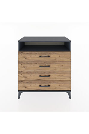 Hyperion Şifonyer Tek Raflı 4 Çekmeceli 88x44x96 Antrasit-Çam