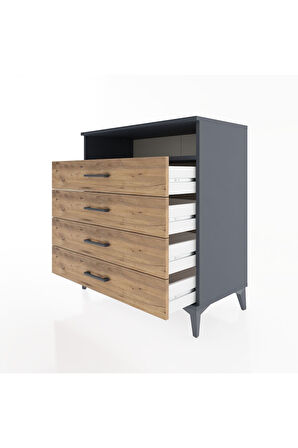 Hyperion Şifonyer Tek Raflı 4 Çekmeceli 88x44x96 Antrasit-Çam