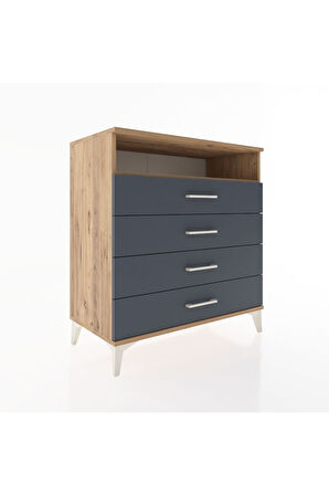 Hyperion Şifonyer Tek Raflı 4 Çekmeceli 88x44x96 Çam-Antrasit