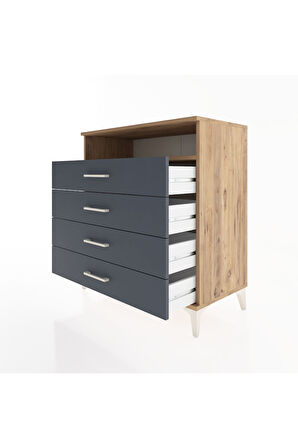 Hyperion Şifonyer Tek Raflı 4 Çekmeceli 88x44x96 Çam-Antrasit