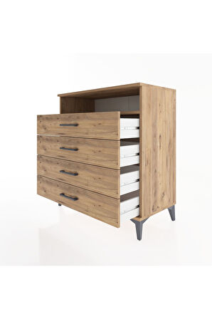 Hyperion Şifonyer Tek Raflı 4 Çekmeceli 88x44x96 Çam-Çam