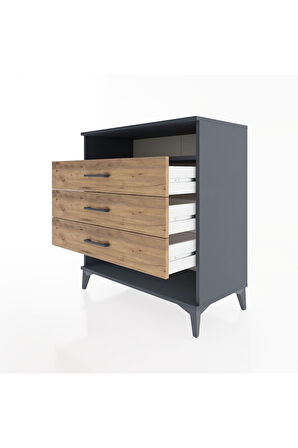 Hyperion Şifonyer Tek Raflı 3 Çekmeceli 88x44x96 Antrasit-Çam