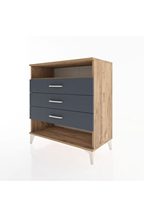 Hyperion Şifonyer Tek Raflı 3 Çekmeceli 88x44x96 Çam-Antrasit