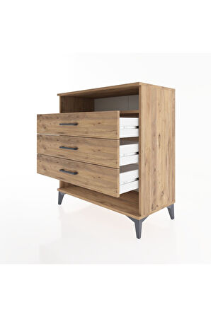 Hyperion Şifonyer Tek Raflı 3 Çekmeceli 88x44x96 Çam-Çam