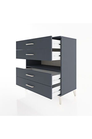 Hyperion Şifonyer Tek Raflı 4 Çekmeceli 88x44x96 Antrasit-Antrasit