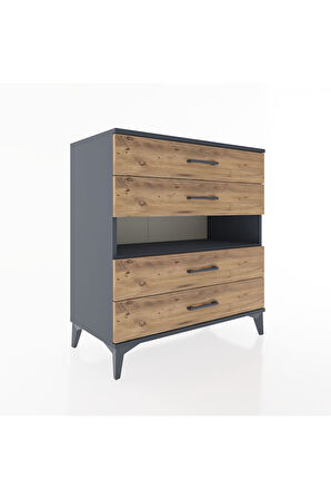 Hyperion Şifonyer Tek Raflı 4 Çekmeceli 88x44x96 Antrasit-Çam