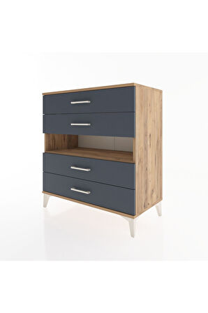 Hyperion Şifonyer Tek Raflı 4 Çekmeceli 88x44x96 Çam-Antrasit