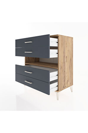 Hyperion Şifonyer Tek Raflı 4 Çekmeceli 88x44x96 Çam-Antrasit