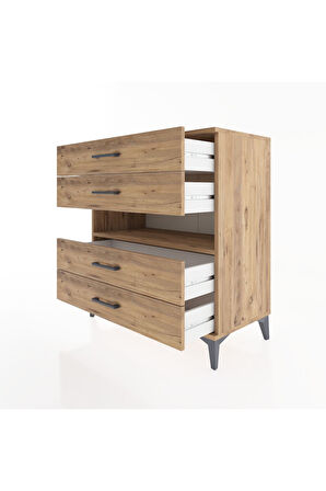 Hyperion Şifonyer Tek Raflı 4 Çekmeceli 88x44x96 Çam-Çam