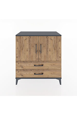 Hyperion Şifonyer 3 Raflı 2 Çekmeceli 2 Kapaklı 88x44x96 Antrasit-Çam