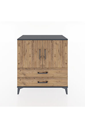 Hyperion Şifonyer 2 Raflı 2 Çekmeceli 2 Kapaklı 88x44x96 Antrasit-Çam