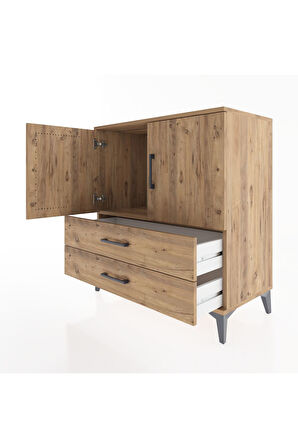 Hyperion Şifonyer Tek Raflı 2 Çekmeceli 2 Kapaklı 88x44x96 Çam-Çam