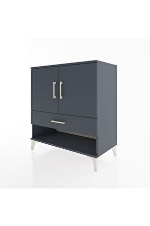 Hyperion Şifonyer 3 Raflı Tek Çekmeceli 2 Kapaklı 88x44x96 Antrasit-Antrasit