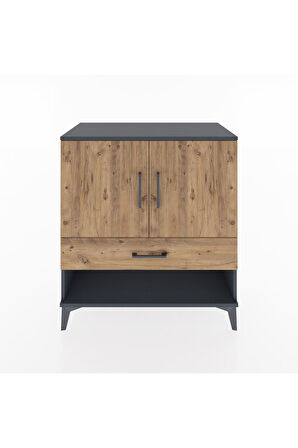 Hyperion Şifonyer 3 Raflı Tek Çekmeceli 2 Kapaklı 88x44x96 Antrasit-Çam