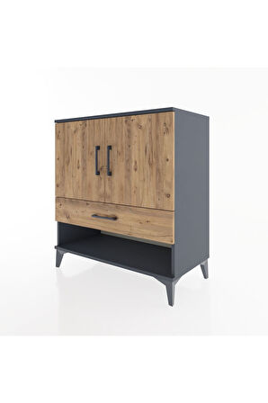 Hyperion Şifonyer 3 Raflı Tek Çekmeceli 2 Kapaklı 88x44x96 Antrasit-Çam