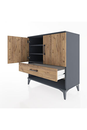 Hyperion Şifonyer 3 Raflı Tek Çekmeceli 2 Kapaklı 88x44x96 Antrasit-Çam