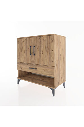 Hyperion Şifonyer 3 Raflı Tek Çekmeceli 2 Kapaklı 88x44x96 Çam-Çam