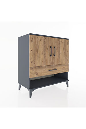 Hyperion Şifonyer 2 Raflı Tek Çekmeceli 2 Kapaklı 88x44x96 Antrasit-Çam