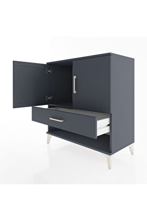 Hyperion Şifonyer Tek Raflı Tek Çekmeceli 2 Kapaklı 88x44x96 Antrasit-Antrasit