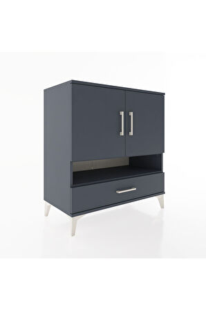 Hyperion Şifonyer 4 Raflı Tek Çekmeceli 2 Kapaklı 88x44x96 Antrasit-Antrasit