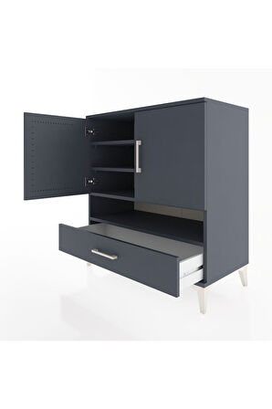Hyperion Şifonyer 4 Raflı Tek Çekmeceli 2 Kapaklı 88x44x96 Antrasit-Antrasit