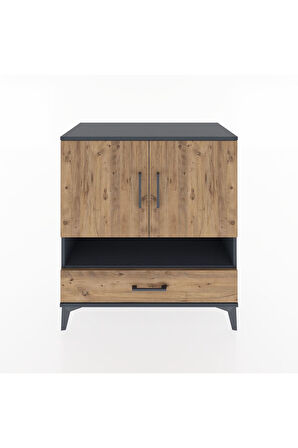 Hyperion Şifonyer 4 Raflı Tek Çekmeceli 2 Kapaklı 88x44x96 Antrasit-Çam