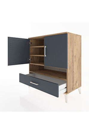 Hyperion Şifonyer 4 Raflı Tek Çekmeceli 2 Kapaklı 88x44x96 Çam-Antrasit